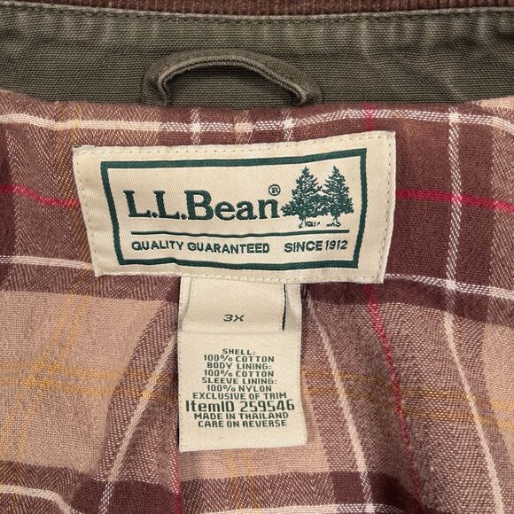 LL Bean Adirondack Barn Coat Womens 3X Chore Jacket Green Flannel Plaid Lined - Picture 8 of 13